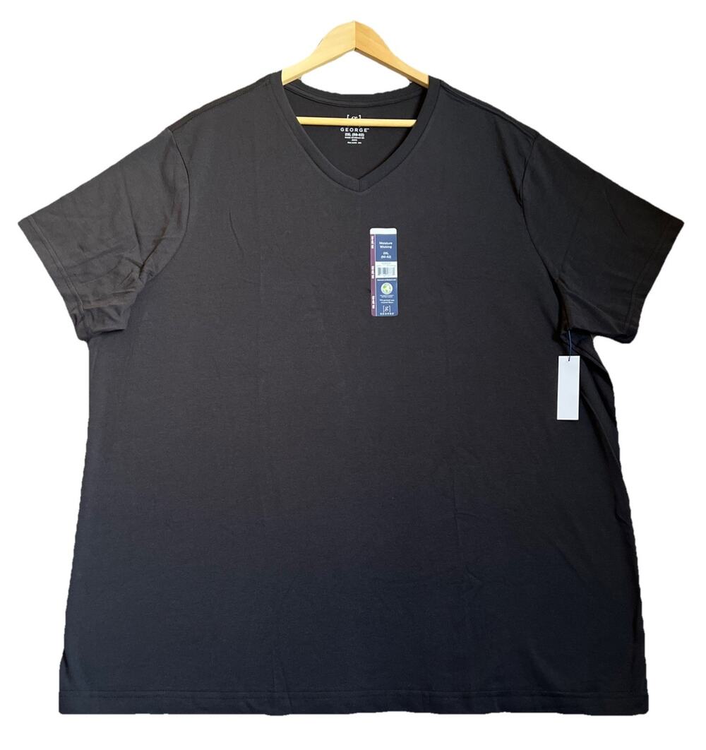 George Men's Black V-neck Soft Short Sleeve Stretch T-shirt Size 2XL (50-52) NEW